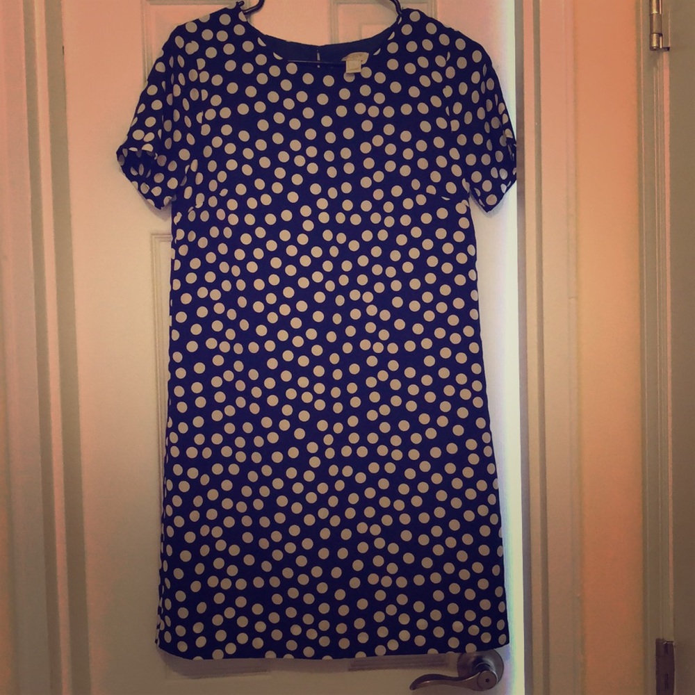 Navy blue and white polka dot dress